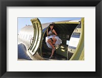 Framed Sexy 1940's style pin-up girl standing inside of a C-47 Skytrain aircraft