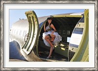 Framed Sexy 1940's style pin-up girl standing inside of a C-47 Skytrain aircraft