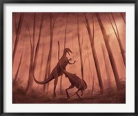 Framed Two Bicentenaria argentina dinosaurs fighting in the woods