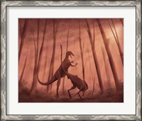 Framed Two Bicentenaria argentina dinosaurs fighting in the woods