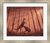 Framed Two Bicentenaria argentina dinosaurs fighting in the woods