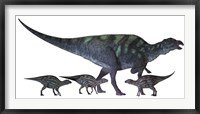 Maiasaura dinosaur with offspring Framed Print