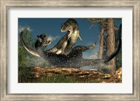 Framed couple of Carnotaurus dinosaurs fighting