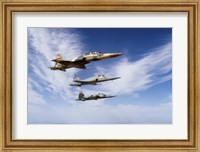 Framed F-5F Tiger II leads two F-5E's during a training flight
