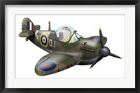 Framed Cartoon illustration of a Royal Air Force Supermarine Spitfire