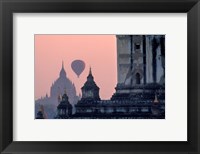 Framed Hot Air balloon over the temple complex of Pagan at dawn, Burma
