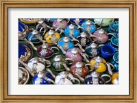 Framed Morocco, Casablanca, market, Ceramic tea pots