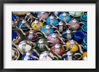 Framed Morocco, Casablanca, market, Ceramic tea pots