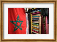Framed Moroccan Flag, The Souqs of Marrakech, Marrakech, Morocco