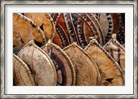 Framed Kenya. Handmade Masai shields at a roadside market