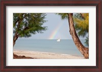 Framed Madagascar, Mahajunga. Fishing dhow and rainbow