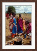 Framed Maasai Women Cooking for Wedding Feast, Amboseli, Kenya