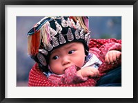 Framed Miao Baby Wearing Traditional Hat, China