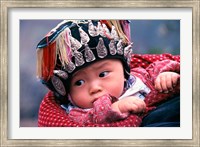 Framed Miao Baby Wearing Traditional Hat, China