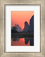 Framed Karst Hills Along the River Bank, Li River, Yangshuo, Guangxi, China