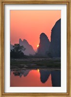 Framed Karst Hills Along the River Bank, Li River, Yangshuo, Guangxi, China