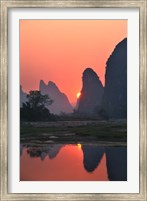 Framed Karst Hills Along the River Bank, Li River, Yangshuo, Guangxi, China
