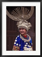 Framed Miao Girl in Traditional Silver Hairdress and Costume, China