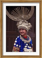 Framed Miao Girl in Traditional Silver Hairdress and Costume, China