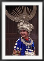 Framed Miao Girl in Traditional Silver Hairdress and Costume, China