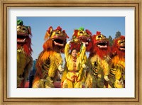 Framed Lion dance performance celebrating Chinese New Year Beijing China - MR