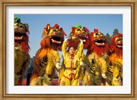 Framed Lion dance performance celebrating Chinese New Year Beijing China - MR