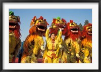 Framed Lion dance performance celebrating Chinese New Year Beijing China - MR