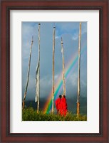 Framed Rainbow and Monks with Praying Flags, Phobjikha Valley, Gangtey Village, Bhutan