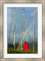 Framed Rainbow and Monks with Praying Flags, Phobjikha Valley, Gangtey Village, Bhutan