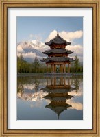 Framed Pagoda in pond, Valley of Jade Dragon Snow Mountain