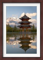 Framed Pagoda in pond, Valley of Jade Dragon Snow Mountain