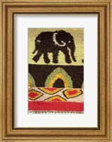 Framed Namibia, Swakopmund. Karakulia, elephant design on wool textiles