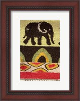 Framed Namibia, Swakopmund. Karakulia, elephant design on wool textiles