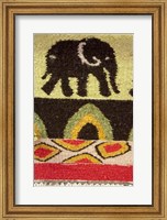 Framed Namibia, Swakopmund. Karakulia, elephant design on wool textiles