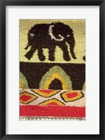 Framed Namibia, Swakopmund. Karakulia, elephant design on wool textiles