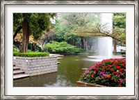 Framed Pond With Fountain in Kowloon Park, Tsim Sha Tsui Area, Kowloon, Hong Kong, China
