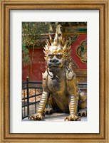 Framed Qing-era guardian lion, Forbidden City, Beijing, China