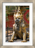 Framed Qing-era guardian lion, Forbidden City, Beijing, China