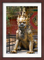 Framed Qing-era guardian lion, Forbidden City, Beijing, China