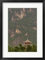Framed Pagoda and giant karst peak behind, Yangshuo Bridge, China