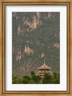 Framed Pagoda and giant karst peak behind, Yangshuo Bridge, China