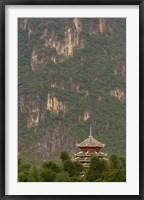 Framed Pagoda and giant karst peak behind, Yangshuo Bridge, China