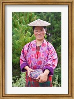 Framed Portrait of a farmer wearing bamboo hat, Bumthang, Bhutan