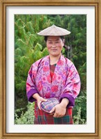 Framed Portrait of a farmer wearing bamboo hat, Bumthang, Bhutan