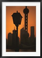 Framed Oriental Pearl TV Tower and High Rises at Sunrise, Shanghai, China