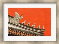 Framed Rooftop figures and colorful wall, Forbidden City, Beijing, China