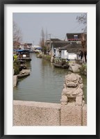 Framed Stone lion on bridge, Zhujiajiao, Shanghai, China