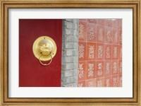 Framed Temple wall and brass door accent. Great Wall of China, Tianjin, China
