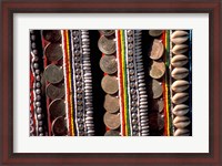 Framed Traditional Akha fabric and clothing displayed as a souvenir, Burma