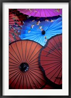 Framed Souvenir parasols for sale at a market, Rangoon, Burma